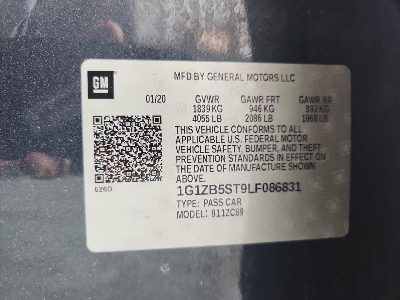 2020 Chevrolet Malibu Ls VIN: 1G1ZB5ST9LF086831 Lot: 62353635