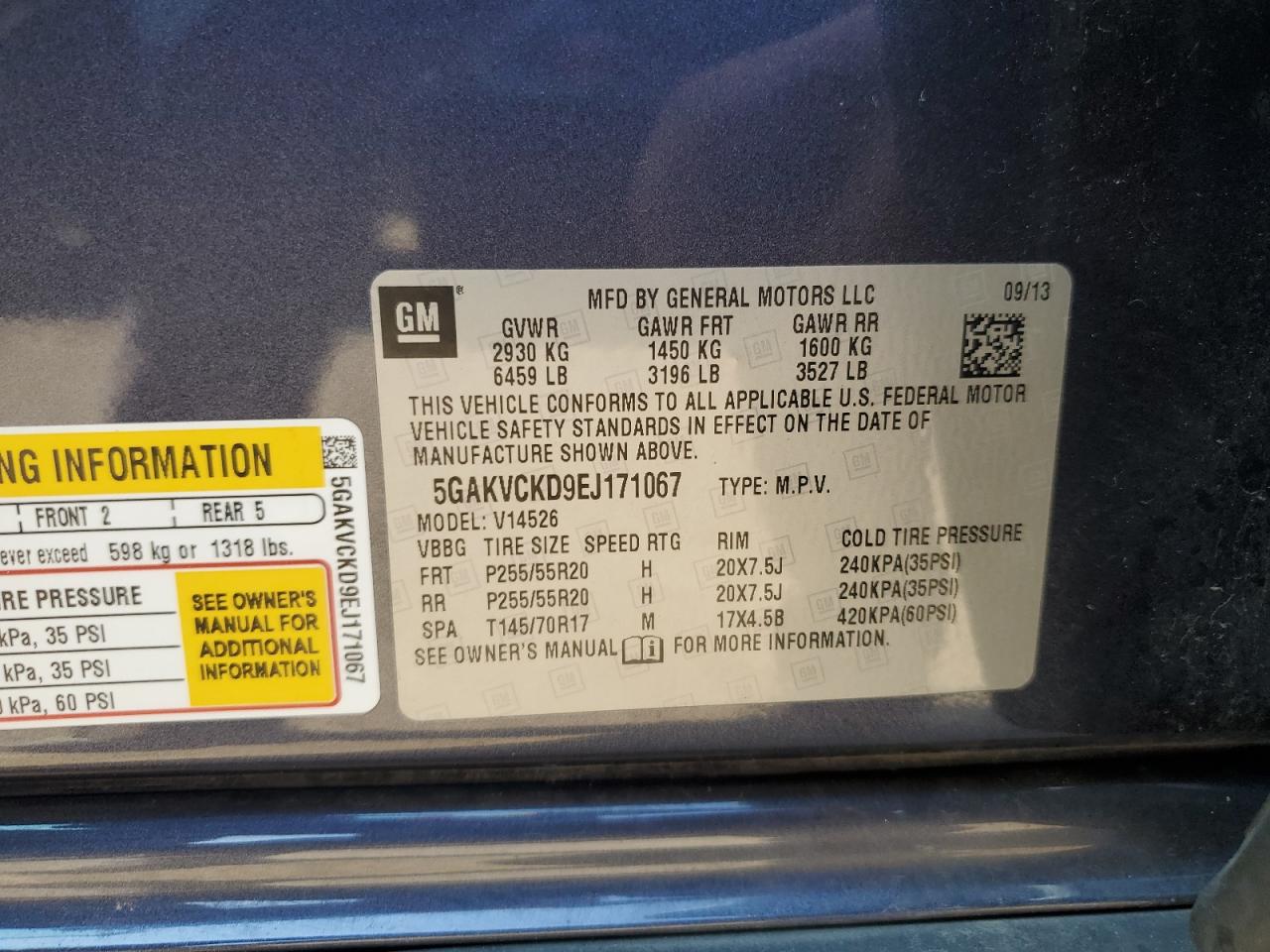2014 Buick Enclave VIN: 5GAKVCKD9EJ171067 Lot: 62492545