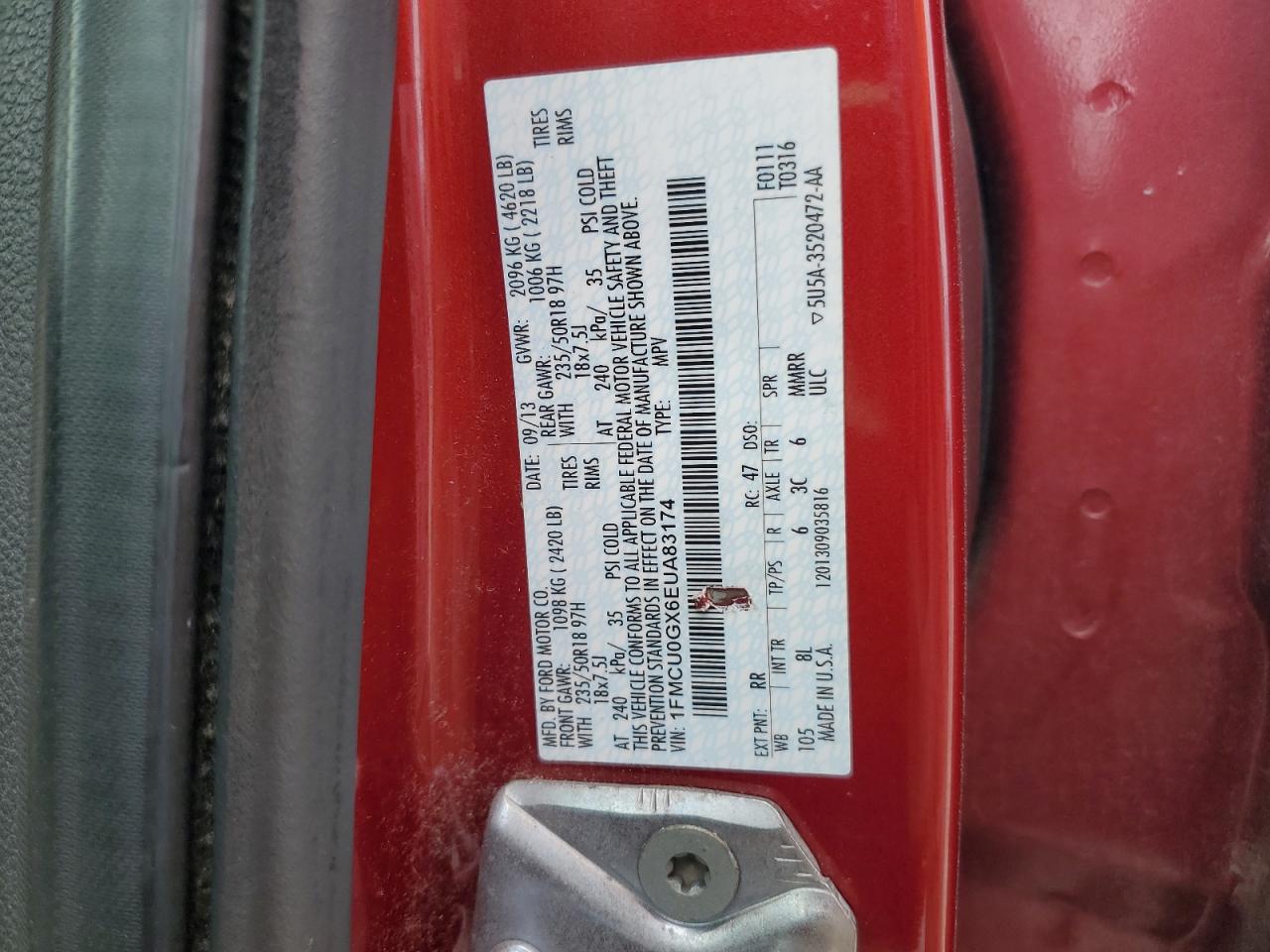 2014 Ford Escape Se VIN: 1FMCU0GX6EUA83174 Lot: 60540765