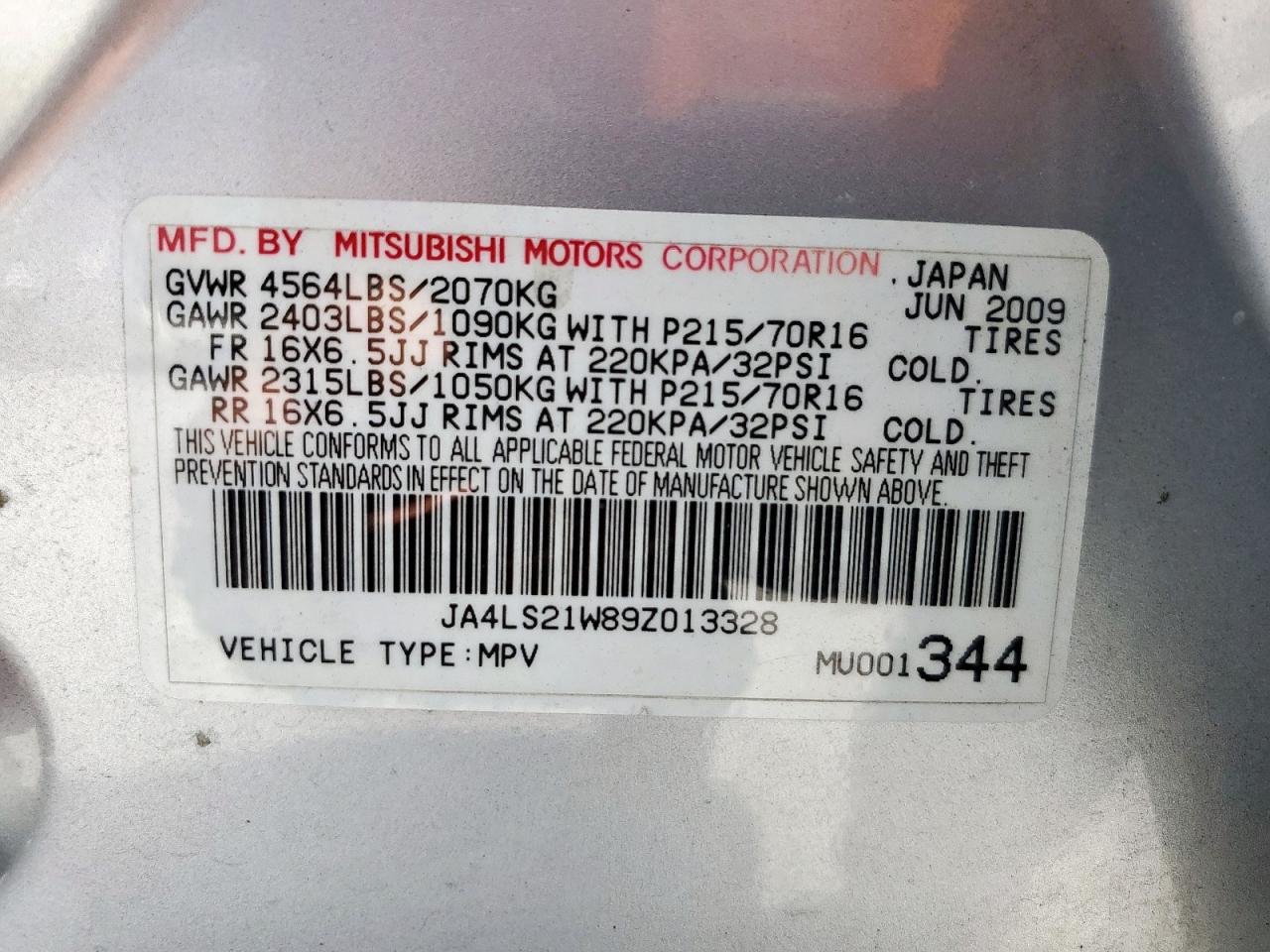 2009 Mitsubishi Outlander Es VIN: JA4LS21W89Z013328 Lot: 62750015