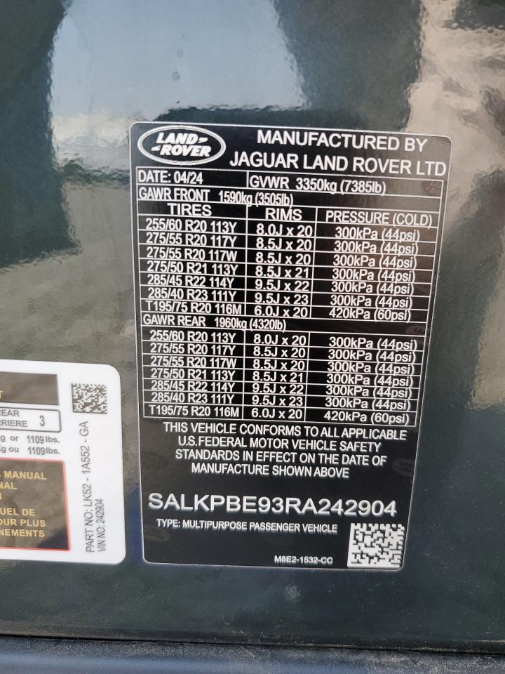 2025 Land Rover Range Rover Se VIN: SALKP9E95SA260724 Lot: 60091425