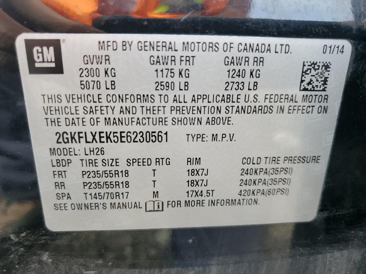 2014 GMC Terrain Slt VIN: 2GKFLXEK5E6230561 Lot: 61371945