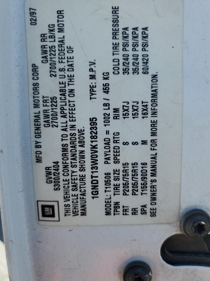 1997 Chevrolet Blazer VIN: 1GNDT13W0VK182395 Lot: 60868525