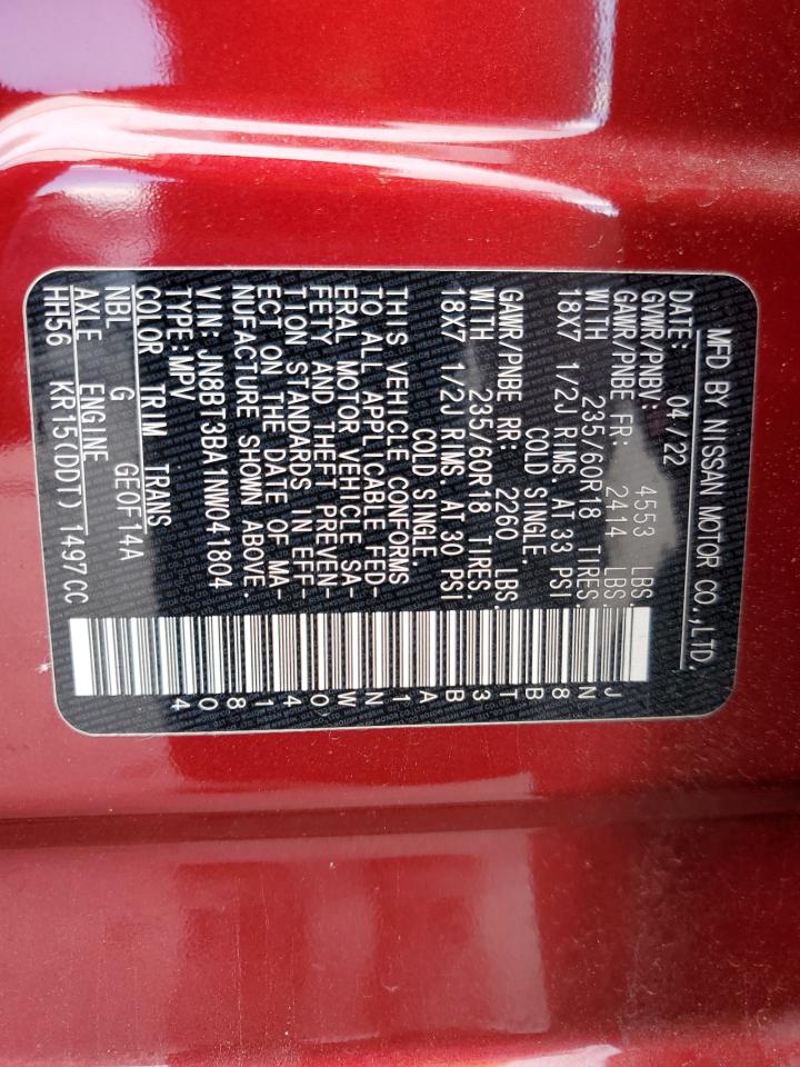 2022 Nissan Rogue Sv VIN: JN8BT3BA1NW041804 Lot: 61931225