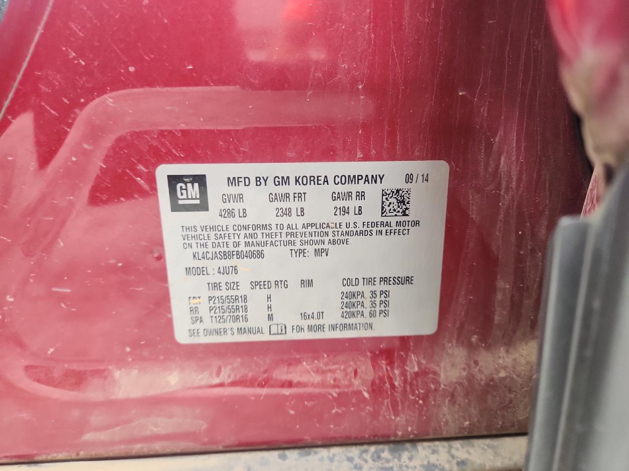 2015 Buick Encore VIN: KL4CJASB8FB040686 Lot: 62655045