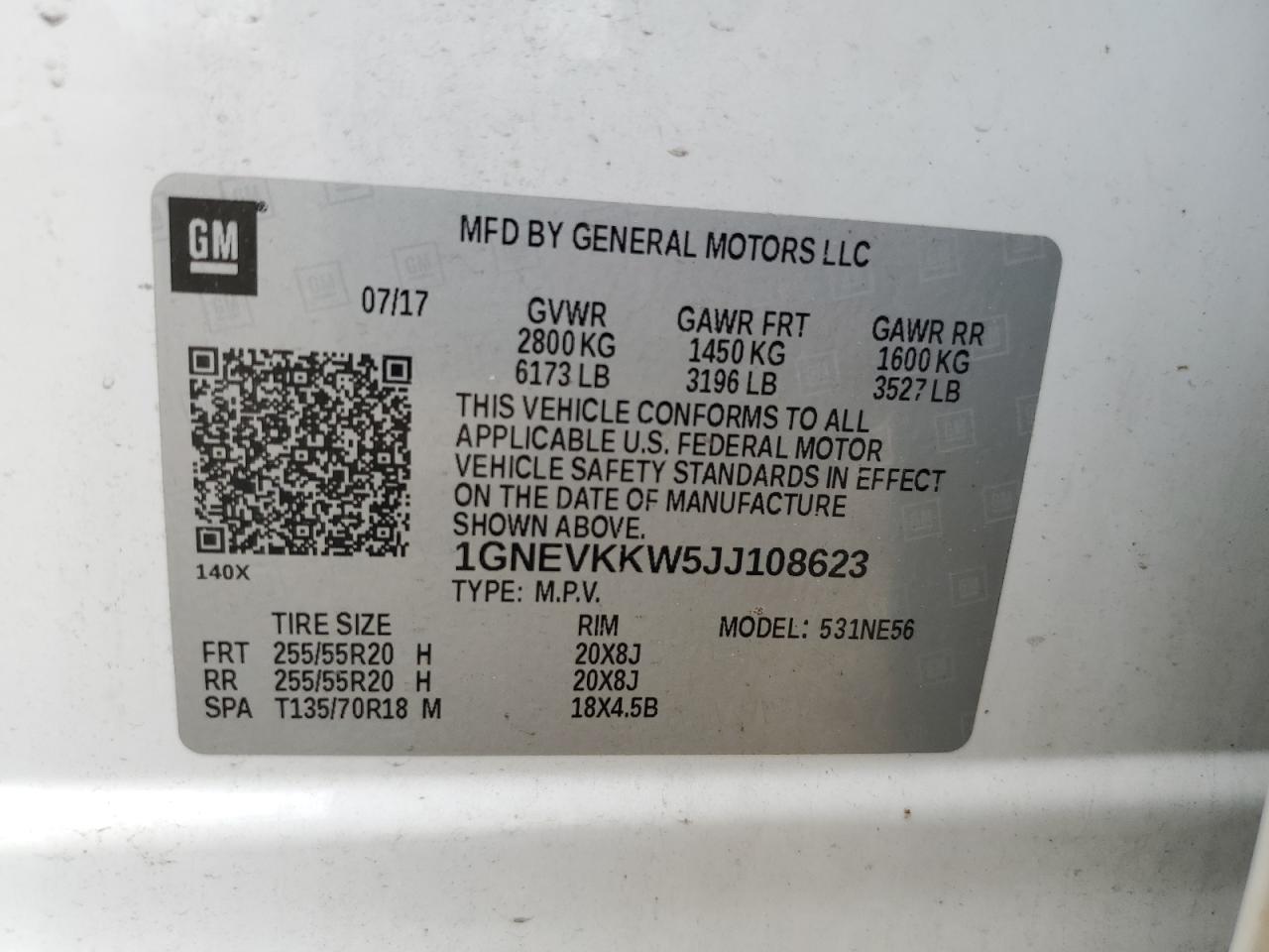 1GNEVKKW5JJ108623 CHEVROLET TRAVERSE 2018
