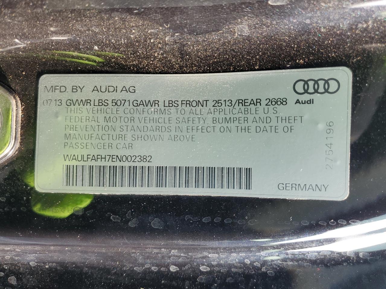 2014 Audi A5 Premium Plus VIN: WAULFAFH7EN002382 Lot: 62406225