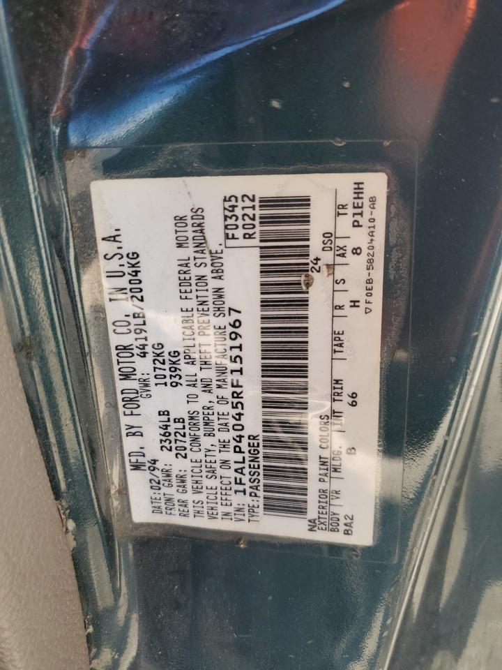 1994 Ford Mustang VIN: 1FALP4045RF151967 Lot: 62315675