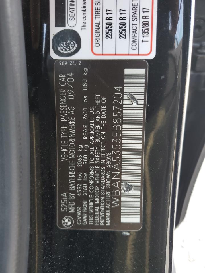 2005 BMW 525 I VIN: WBANA53535B857204 Lot: 62137345