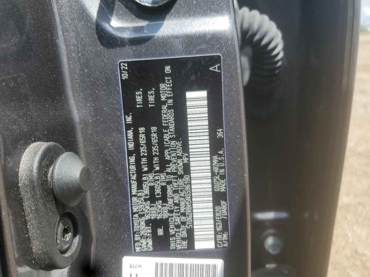 2022 Toyota Highlander Xle VIN: 5TDGZRBH5NS596190 Lot: 62327115