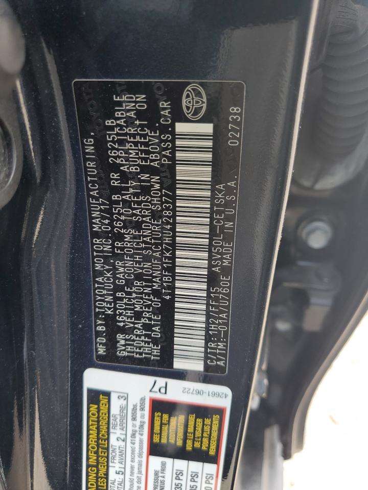4T1BF1FK7HU428377 TOYOTA CAMRY 2017