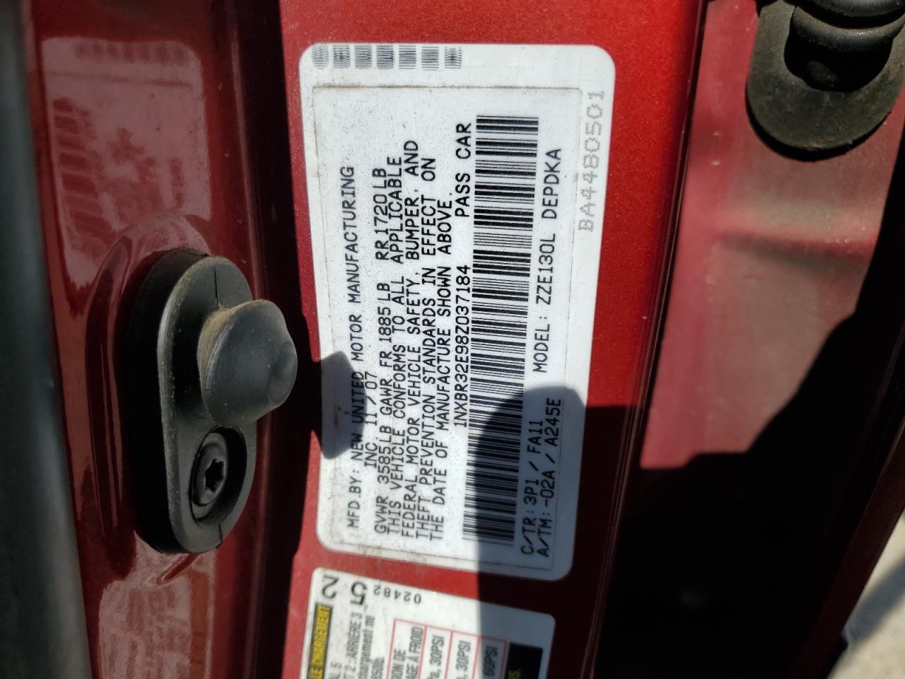 2008 Toyota Corolla Ce VIN: 1NXBR32E98Z037184 Lot: 62957865