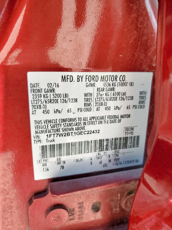 FORD F250 2016 VIN 1FT7W2BT1GEC22432 фото 12
