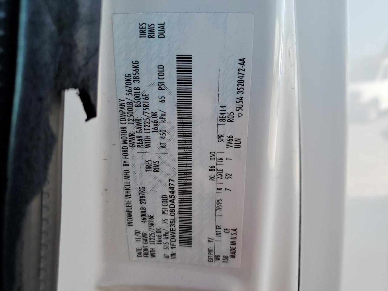 2008 Ford Econoline E350 Super Duty Cutaway Van VIN: 1FDWE35L08DA54477 Lot: 61429365