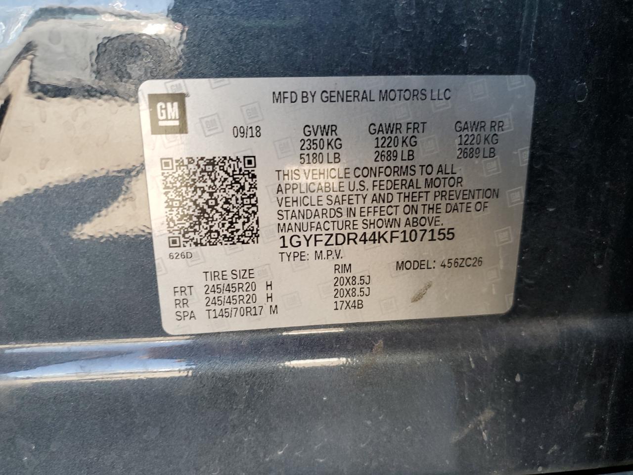 2019 Cadillac Xt4 Premium Luxury VIN: 1GYFZDR44KF107155 Lot: 61170205