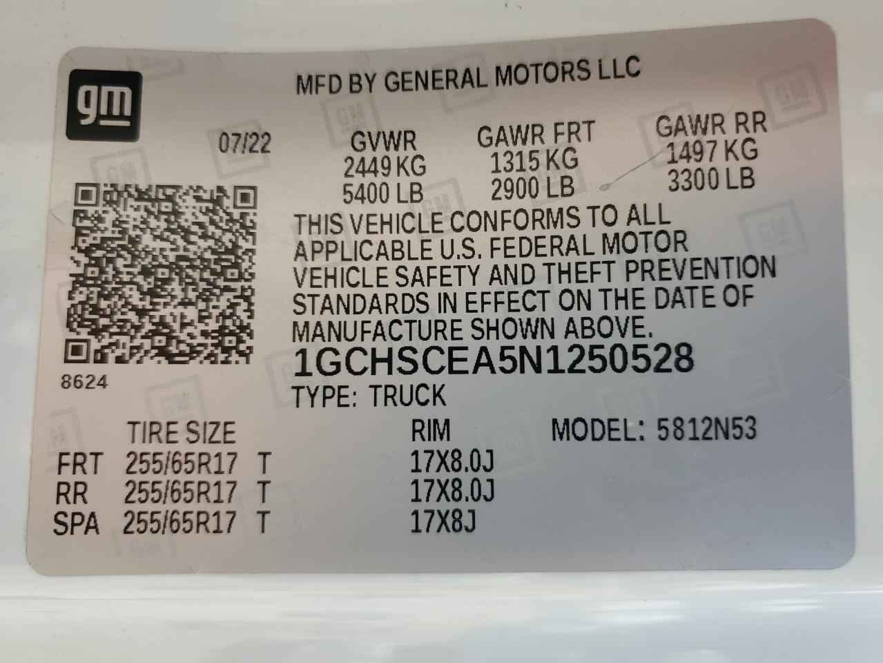 2022 Chevrolet Colorado Lt VIN: 1GCHSCEA5N1250528 Lot: 61788095