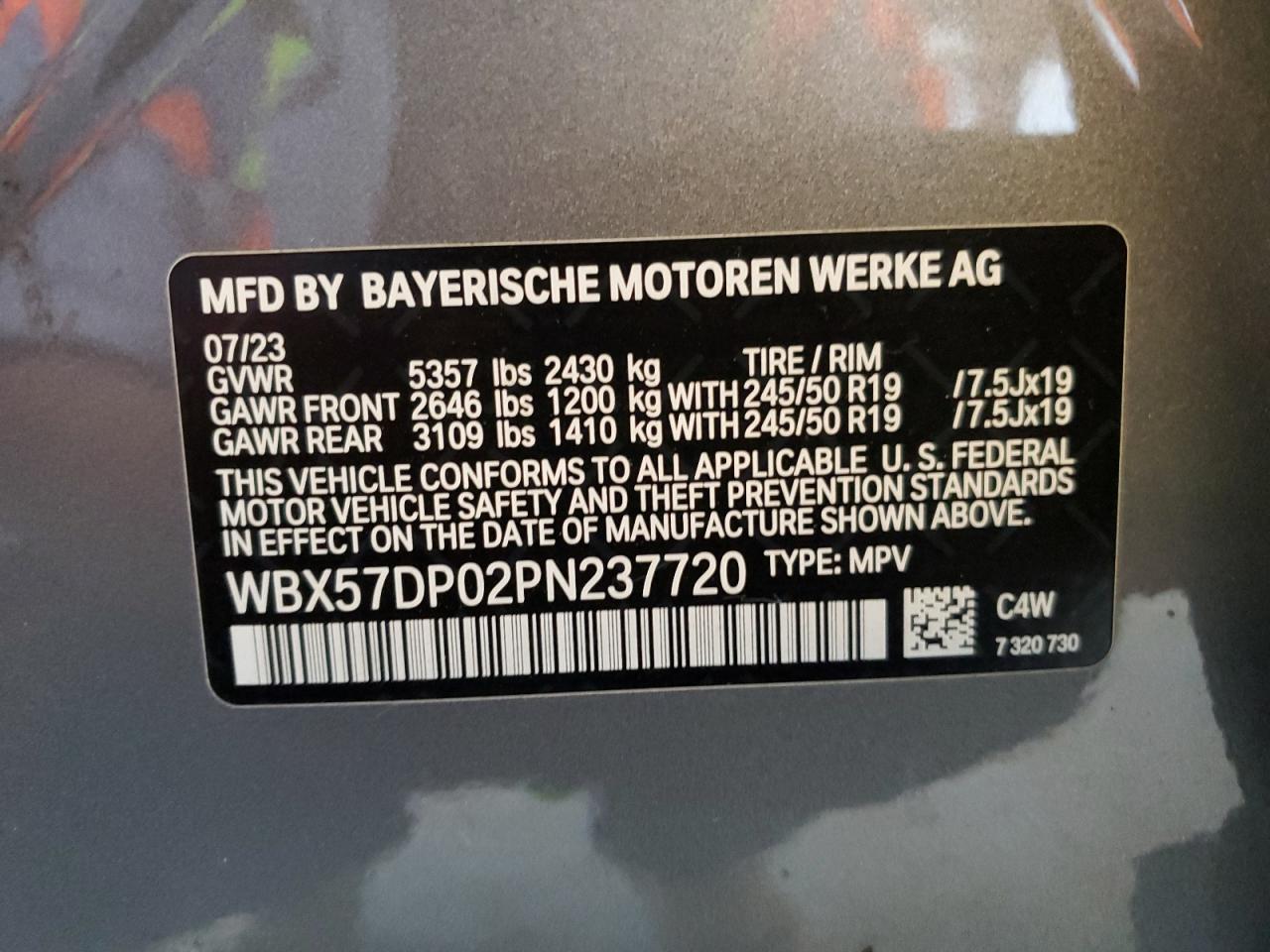 2023 BMW X3 xDrive30I VIN: WBX57DP02PN237720 Lot: 62583325