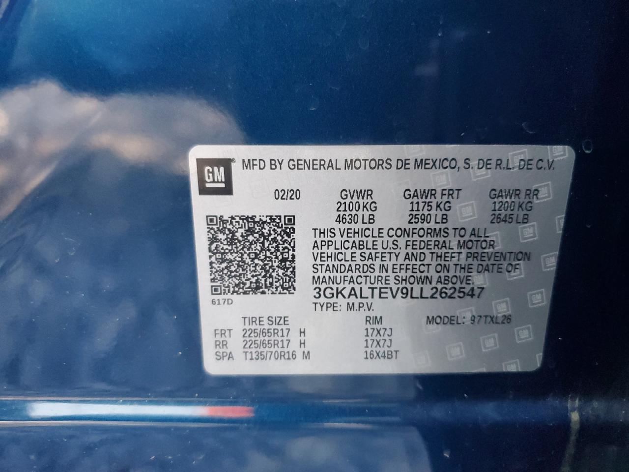 2020 GMC Terrain Sle VIN: 3GKALTEV9LL262547 Lot: 61779385