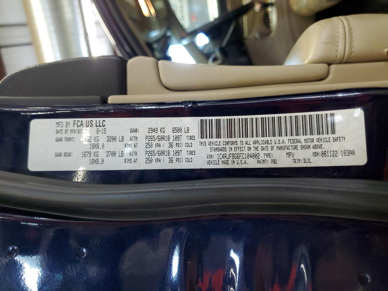 2015 Jeep Grand Cherokee Limited VIN: 1C4RJFBG6FC104002 Lot: 63217735