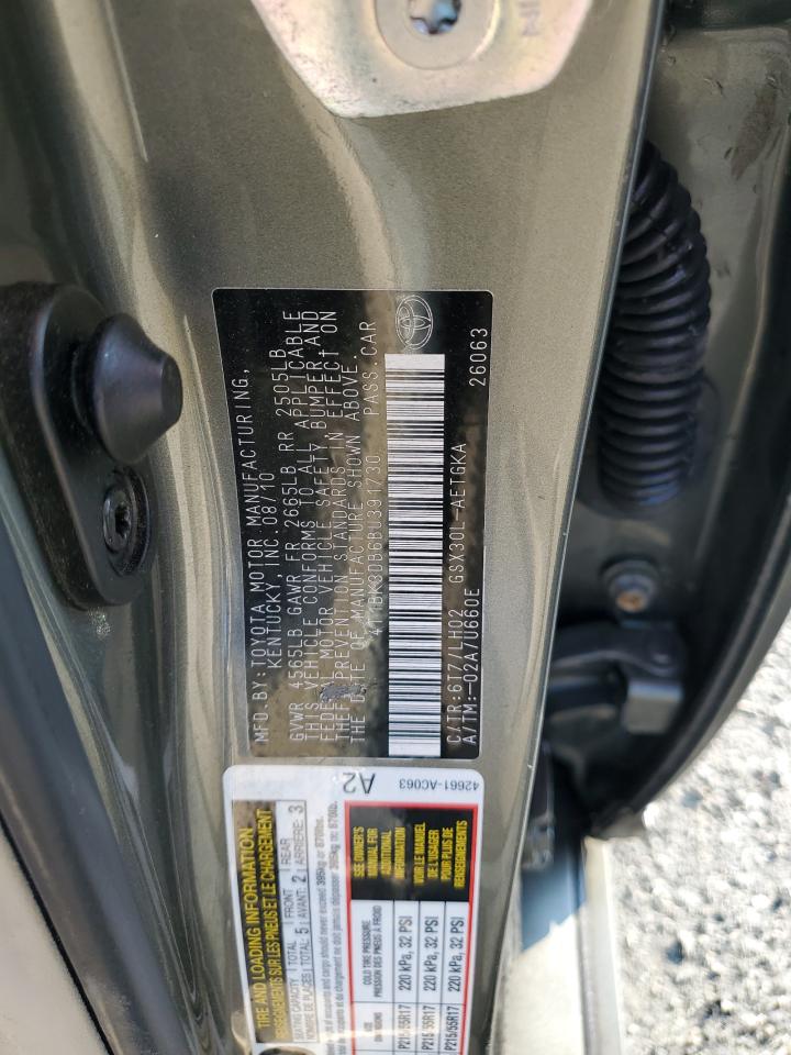 2011 Toyota Avalon Base VIN: 4T1BK3DB6BU391730 Lot: 62680265