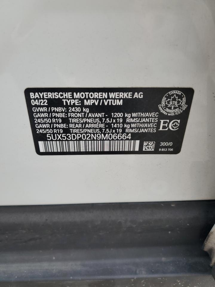 2022 BMW X3 xDrive30I VIN: 5UX53DP02N9M06664 Lot: 62569875