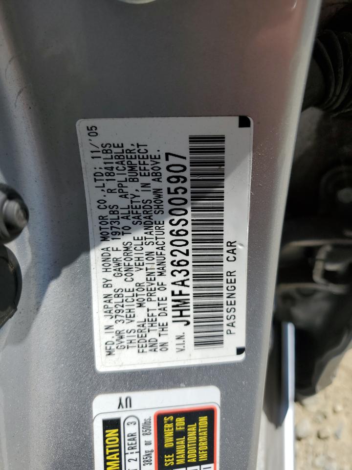 2006 Honda Civic Hybrid VIN: JHMFA36206S005907 Lot: 62989835