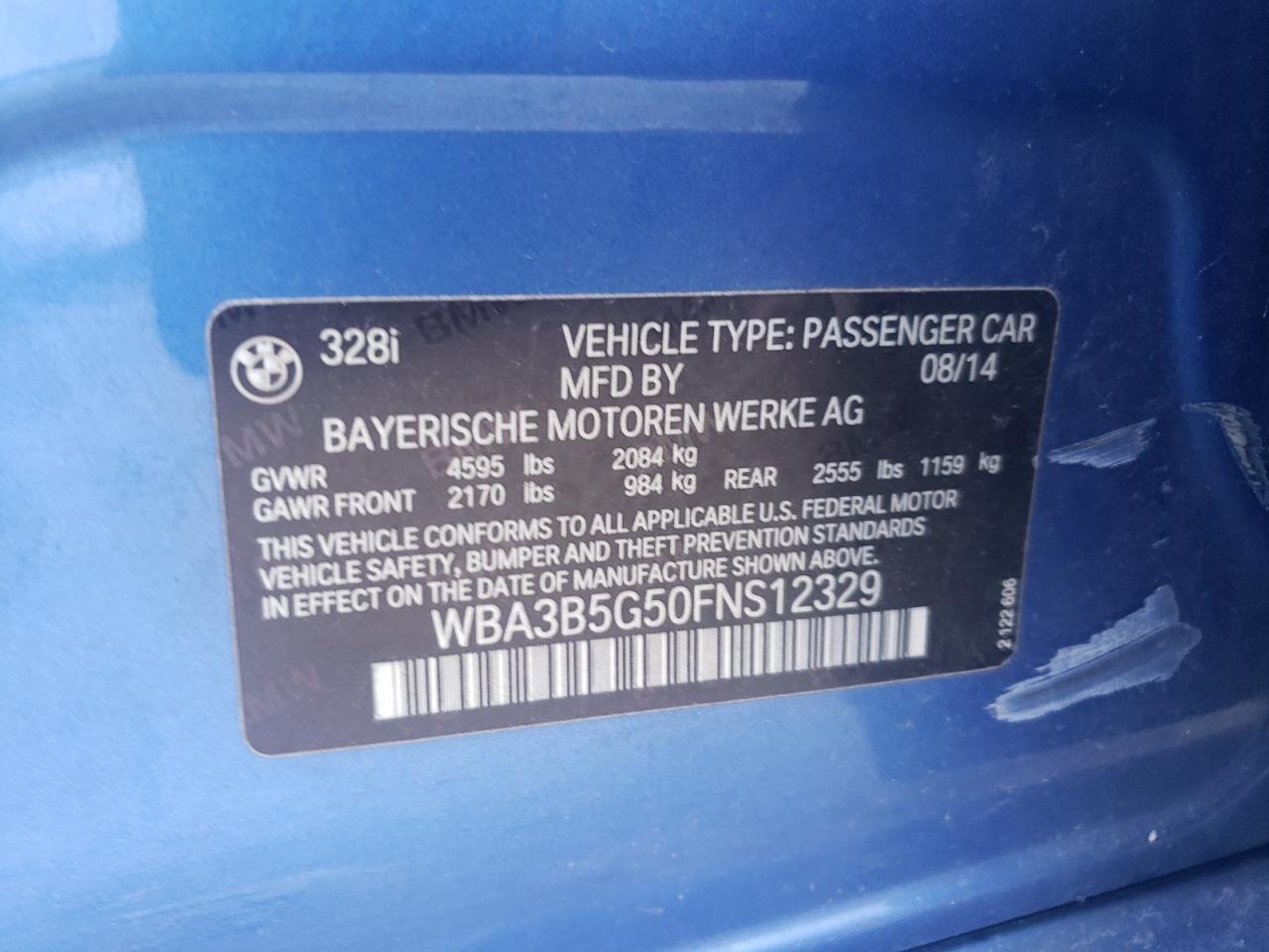 2015 BMW 328 Xi Sulev VIN: WBA3B5G50FNS12329 Lot: 62928215