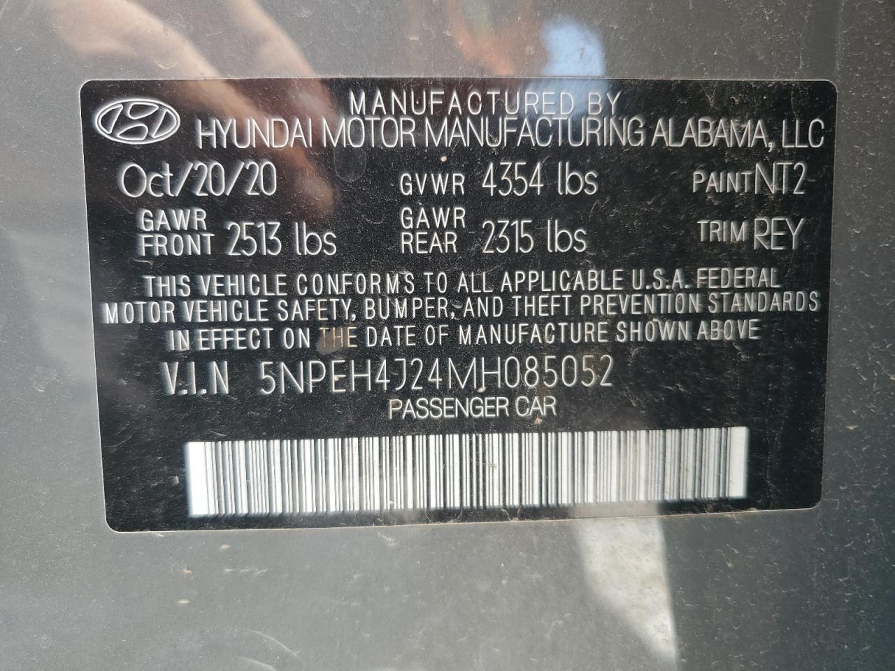 2021 Hyundai Sonata Limited VIN: 5NPEH4J24MH085052 Lot: 61981275