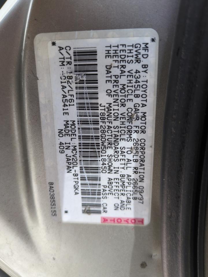 1998 Lexus Es 300 VIN: JT8BF28G9W5036185 Lot: 61878295