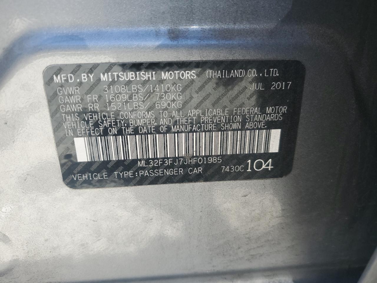 2018 Mitsubishi Mirage G4 Es VIN: ML32F3FJ7JHF01985 Lot: 62032785