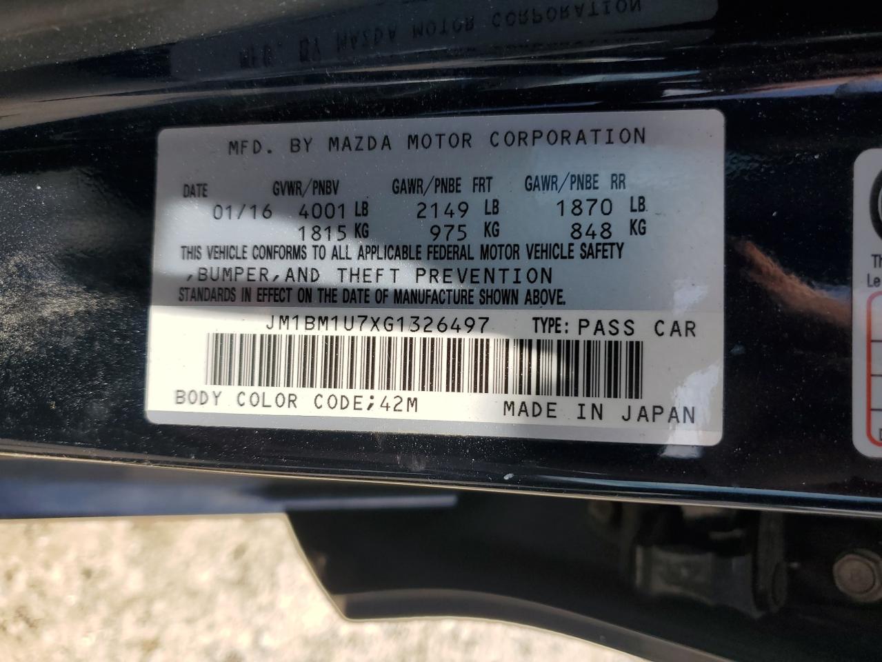 2016 Mazda 3 Sport VIN: JM1BM1U7XG1326497 Lot: 62122445