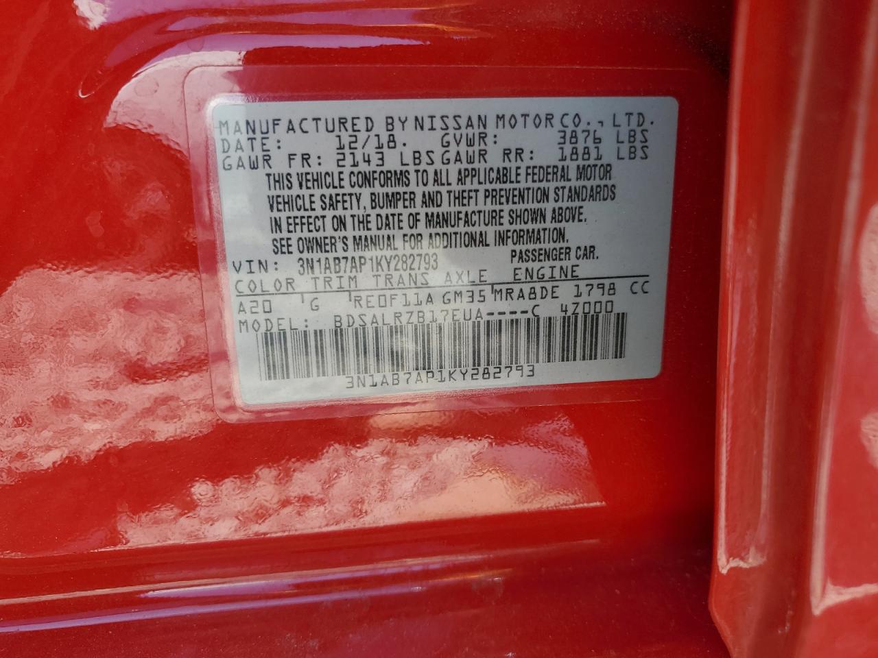 NISSAN SENTRA 2019 VIN 3N1AB7AP1KY282793 photo 12