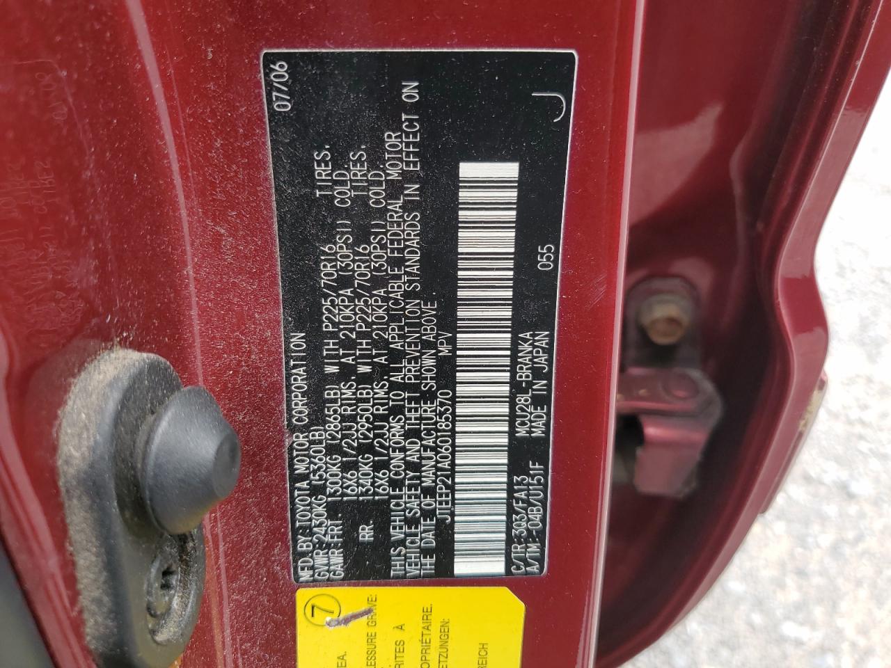 2006 Toyota Highlander Limited VIN: JTEEP21A060185370 Lot: 62604105