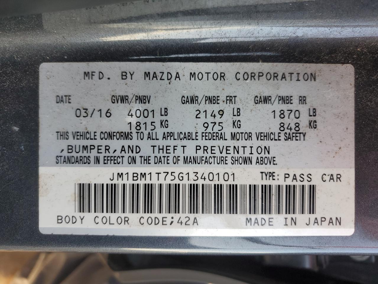 MAZDA 3 2016 VIN JM1BM1T75G1340101 фото 12