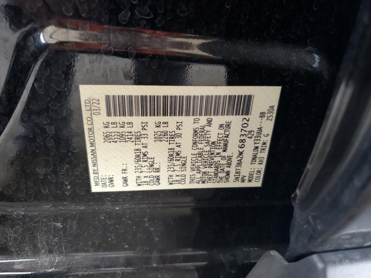 2022 Nissan Rogue Sv VIN: 5N1BT3BA2NC683702 Lot: 61989025