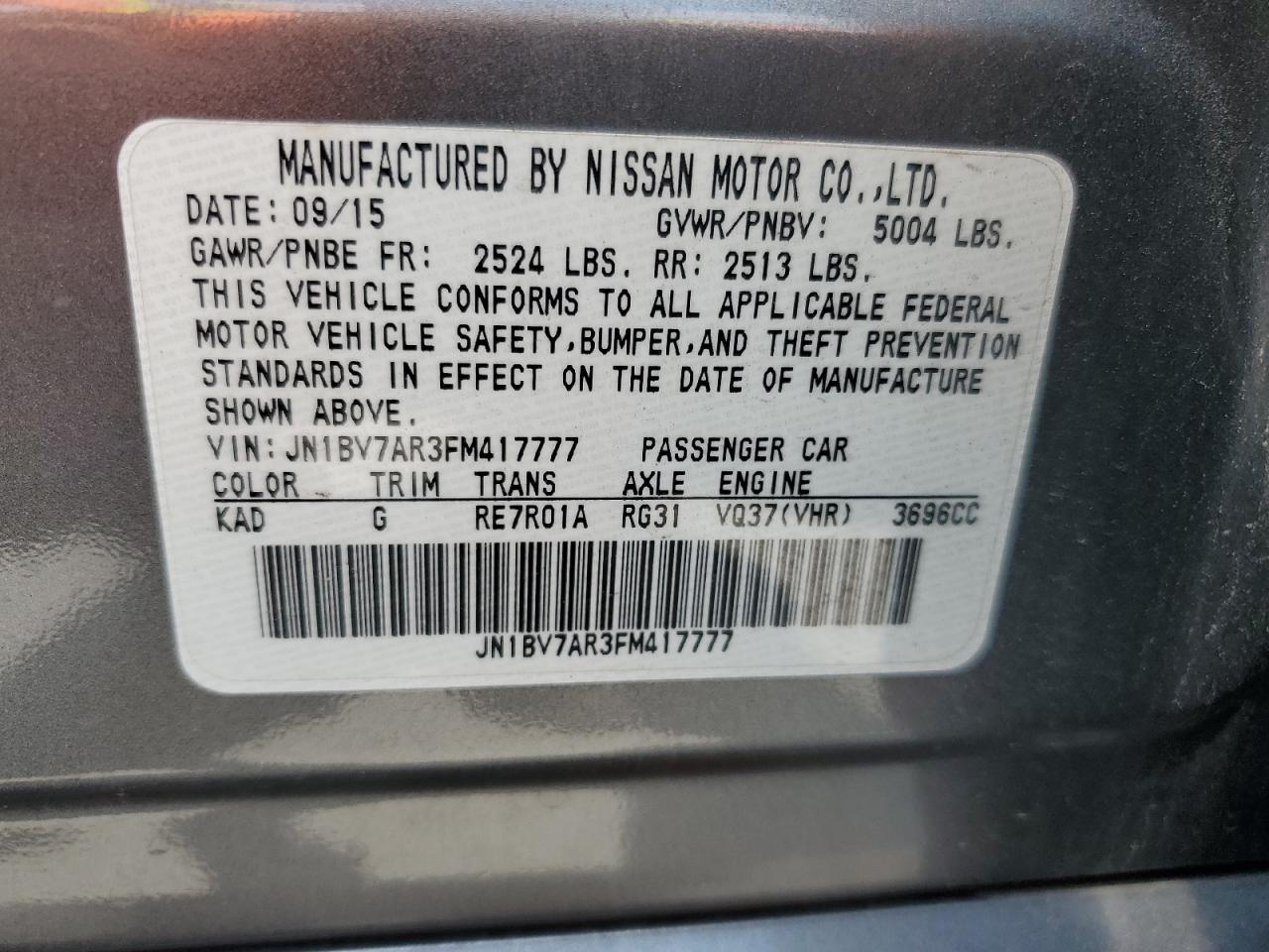 2021 Infiniti Q50 Base VIN: JN1BV7AR3FM417777 Lot: 61249515