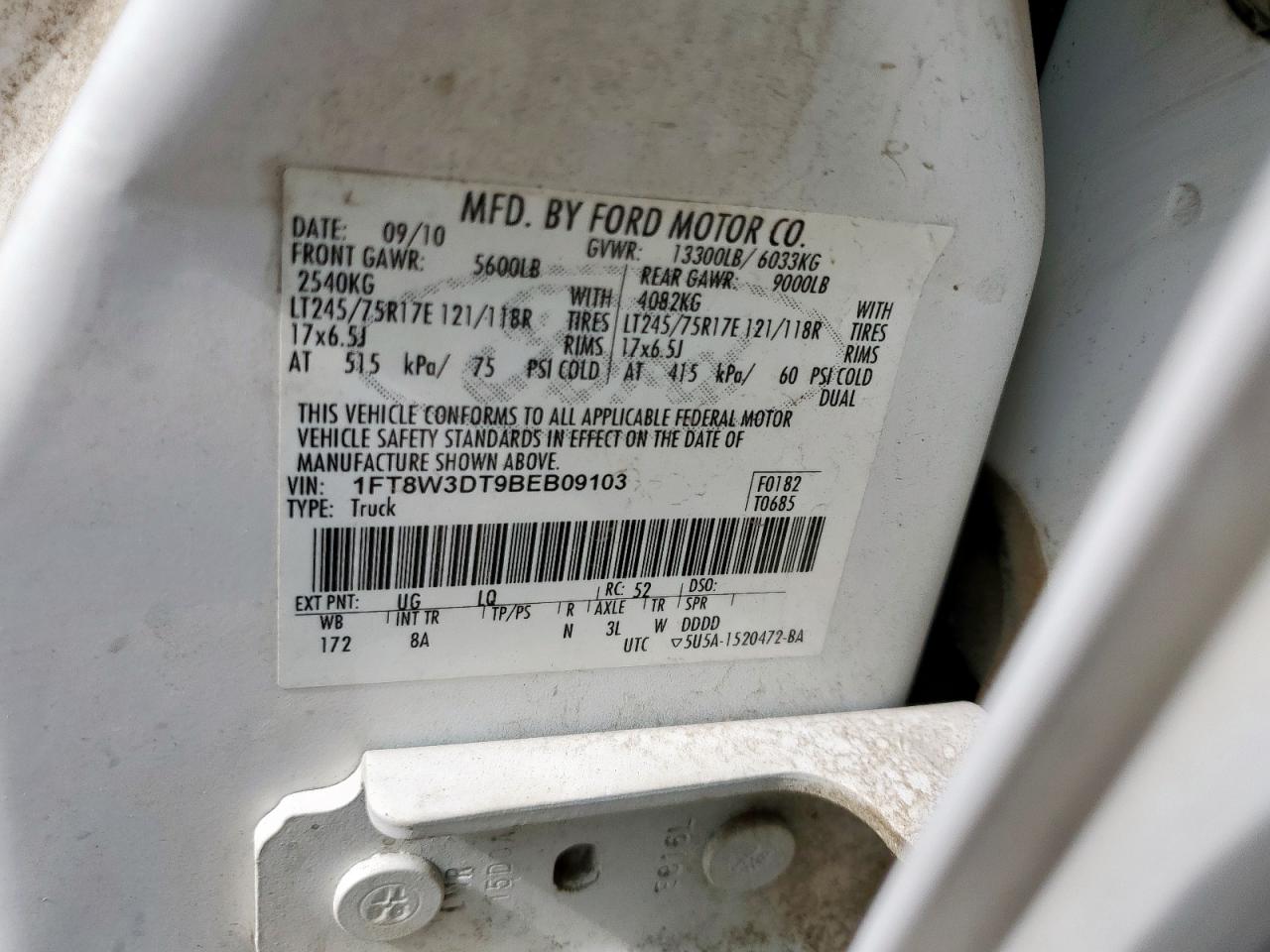 2011 Ford F350 Super Duty VIN: 1FT8W3DT9BEB09103 Lot: 62269065