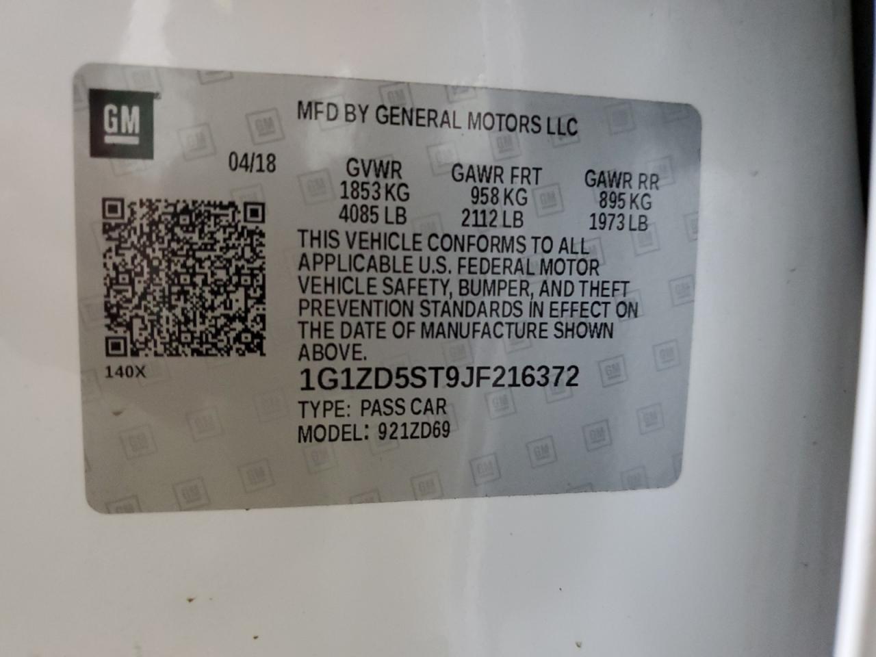 1G1ZD5ST9JF216372 CHEVROLET MALIBU 2018