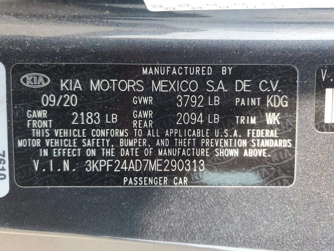 2021 Kia Forte Fe VIN: 3KPF24AD7ME290313 Lot: 59758995