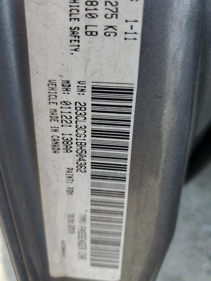 2011 Dodge Charger VIN: 2B3CL3CG1BH504362 Lot: 60496965