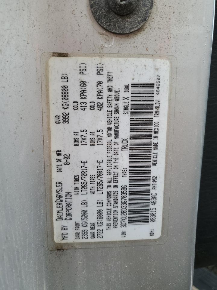 2003 Dodge Ram 2500 St VIN: 3D7KU28D33G703596 Lot: 60139825