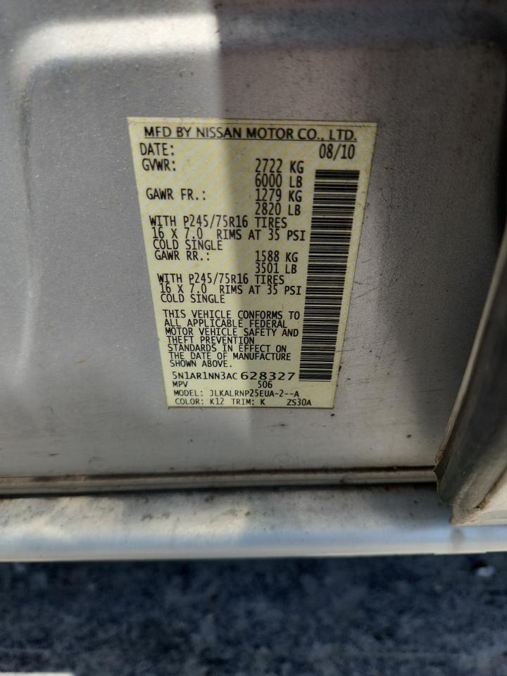 2010 Nissan Pathfinder S VIN: 5N1AR1NN3AC628327 Lot: 61051365