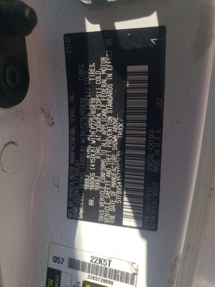 2007 Toyota Tundra Double Cab Sr5 VIN: 5TFBV54157X003410 Lot: 62014975