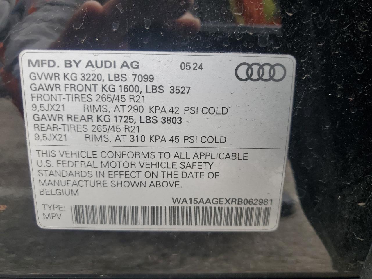 2024 Audi Q8 E-Tron Premium Plus VIN: WA15AAGEXRB062981 Lot: 61962935