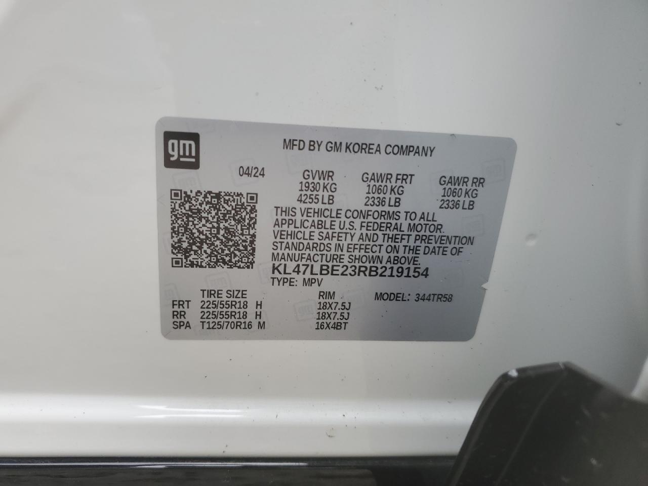 2024 Buick Envista Sport Touring VIN: KL47LBE23RB219154 Lot: 59139415