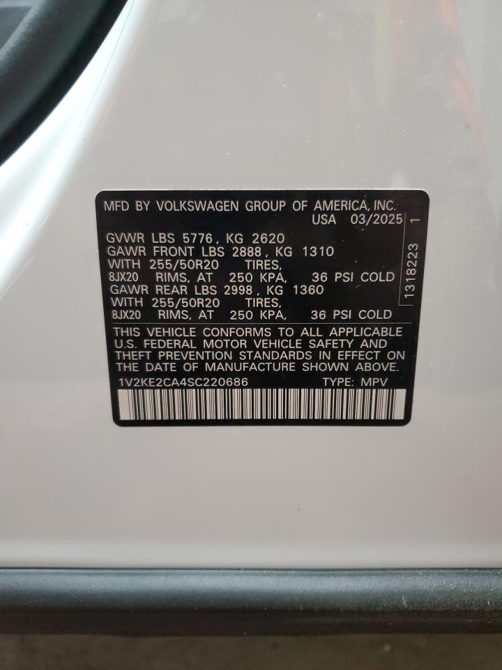 2025 Volkswagen Atlas Cross Sport Se VIN: 1V2KE2CA4SC220686 Lot: 60700075