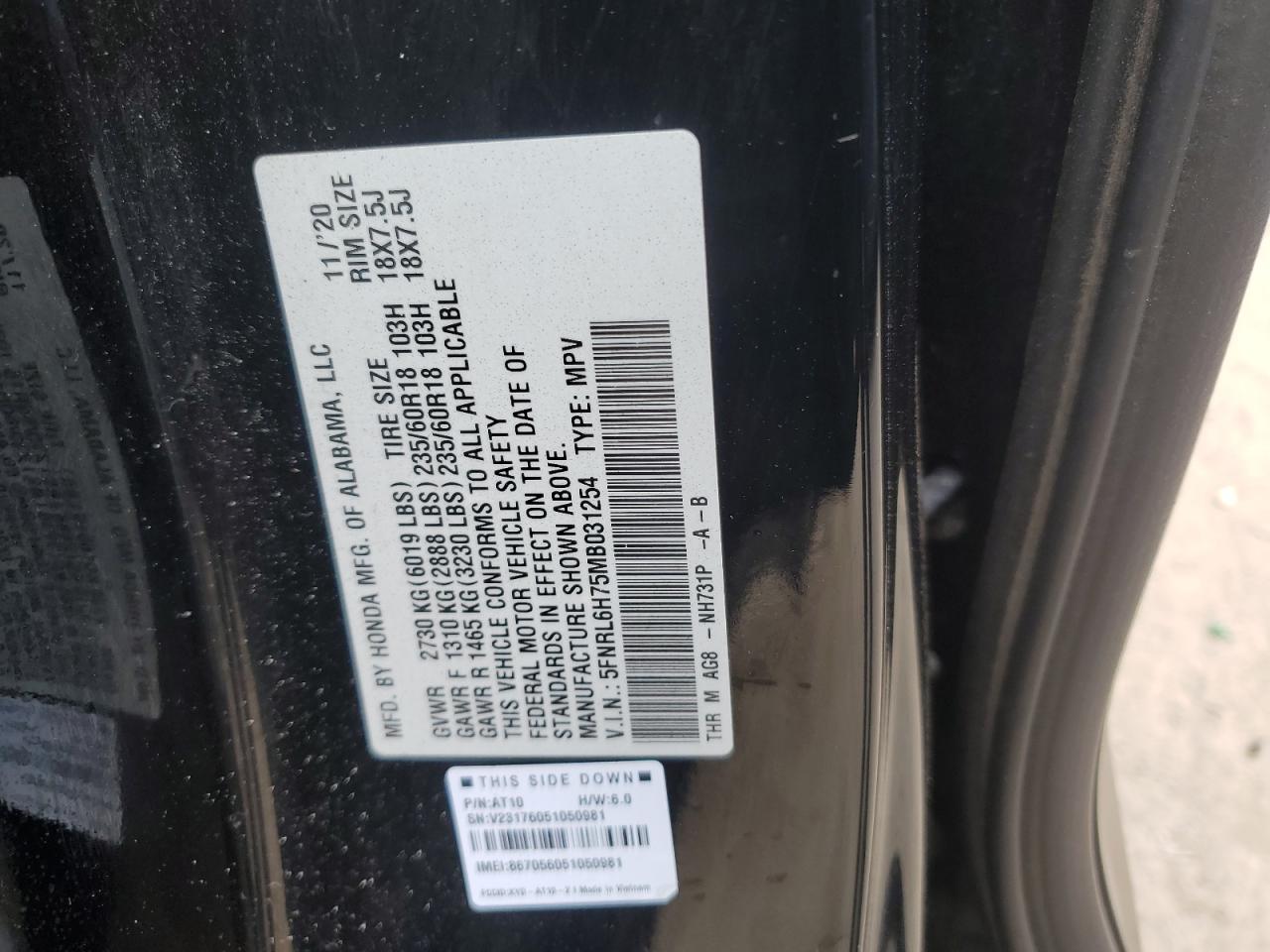 HONDA All Models 2021 VIN 5FNRL6H75MB031254 photo 13
