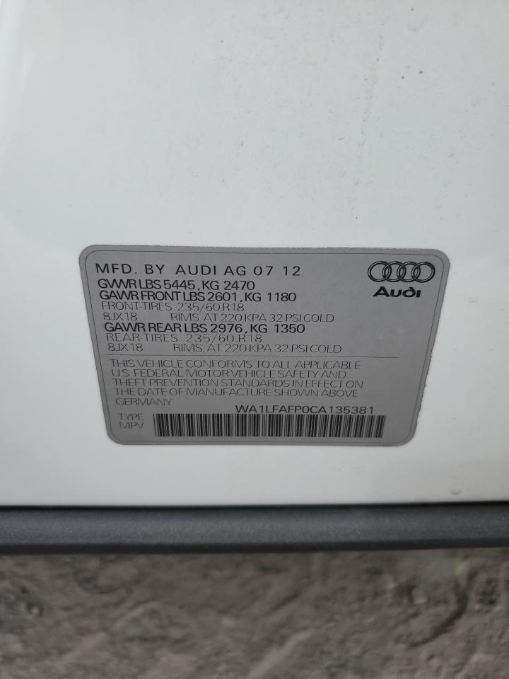 2012 Audi Q5 Premium Plus VIN: WA1LFAFP0CA135381 Lot: 61017535