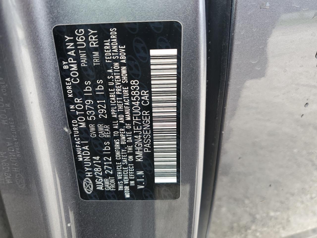 2015 Hyundai Genesis 3.8L VIN: KMHGN4JE7FU045838 Lot: 59280205