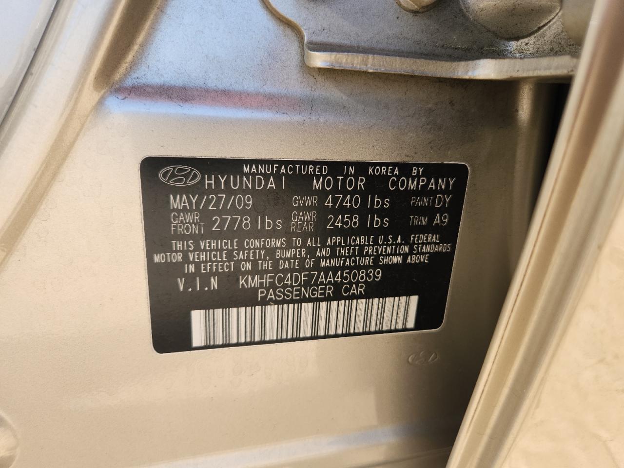 2010 Hyundai Azera Gls VIN: KMHFC4DF7AA450839 Lot: 62987885